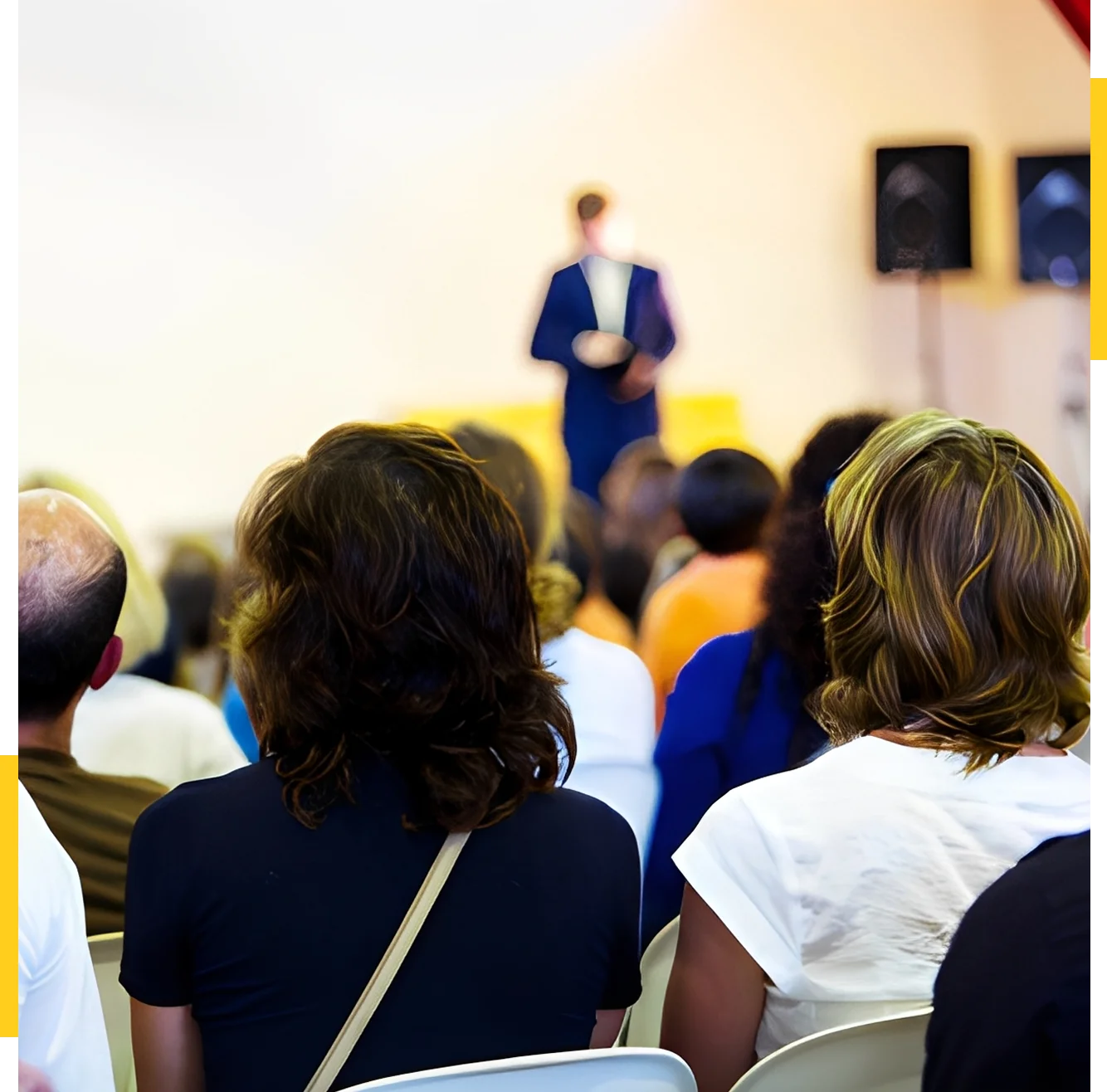 Back view of a crowd at a presentation